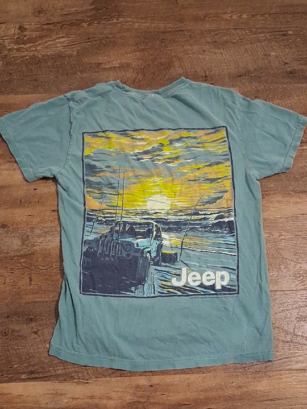 Jeep Teal Tee with Yellow Sunset Graphic